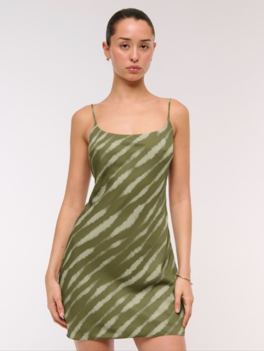 Abercrombie & Fitch Julia Slip Mini Dress in an olive patterned zebra-stripe